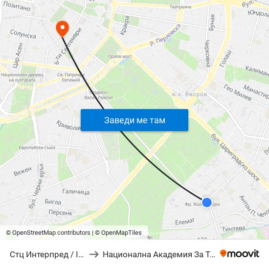 Стц Интерпред / Interpred World Trade Centre (1109) to Национална Академия За Театрално И Филмово Изкуство Кръстьо Сарафов map