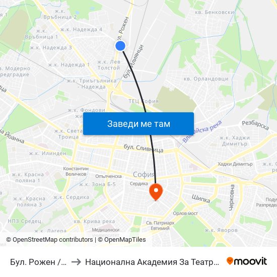 Бул. Рожен / Rozhen Blvd. (0546) to Национална Академия За Театрално И Филмово Изкуство Кръстьо Сарафов map