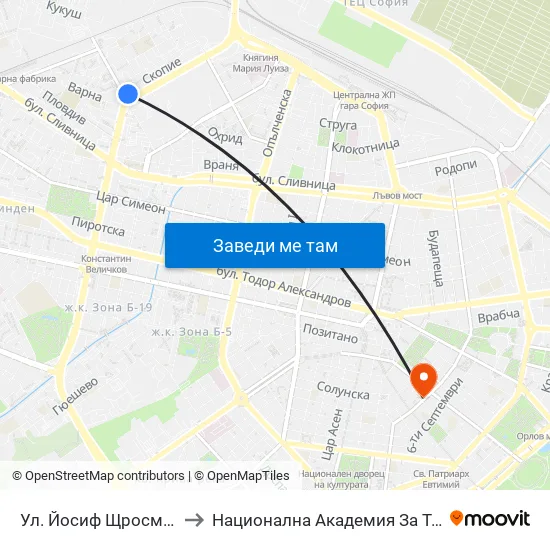 Ул. Йосиф Щросмайер / Josip Strossmayer St. (1970) to Национална Академия За Театрално И Филмово Изкуство Кръстьо Сарафов map