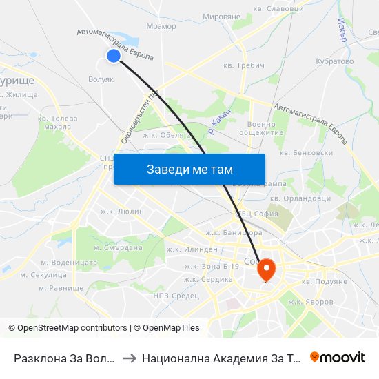 Разклона За Волуяк / Fork Road To Voluyak (1215) to Национална Академия За Театрално И Филмово Изкуство Кръстьо Сарафов map