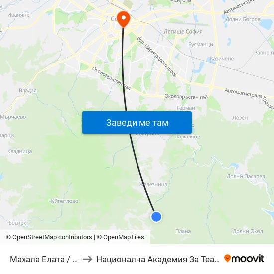 Махала Елата / Elata Neighbourhood (0562) to Национална Академия За Театрално И Филмово Изкуство Кръстьо Сарафов map