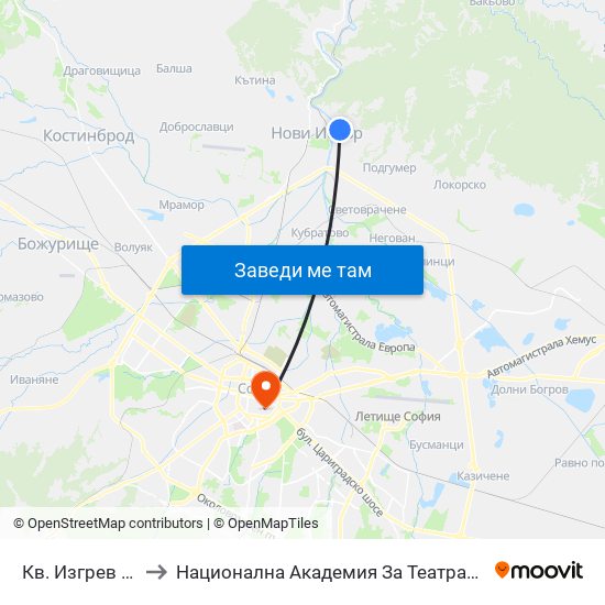 Кв. Изгрев / Izgrev Qr. (0846) to Национална Академия За Театрално И Филмово Изкуство Кръстьо Сарафов map