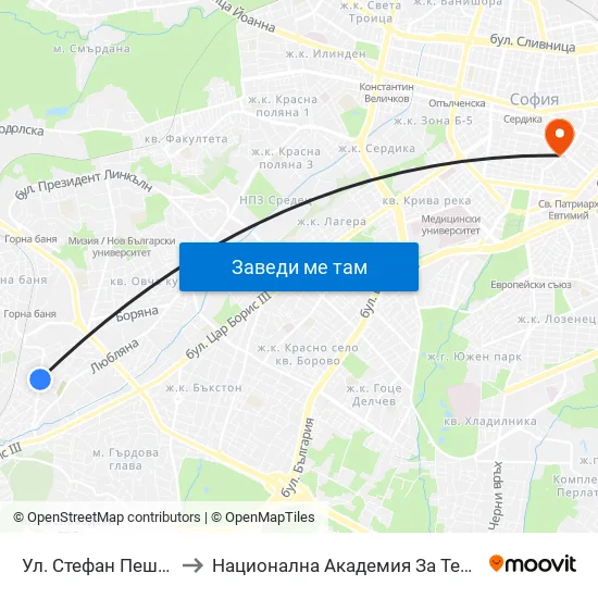 Ул. Стефан Пешев / Stefan Geshev St. (2192) to Национална Академия За Театрално И Филмово Изкуство Кръстьо Сарафов map
