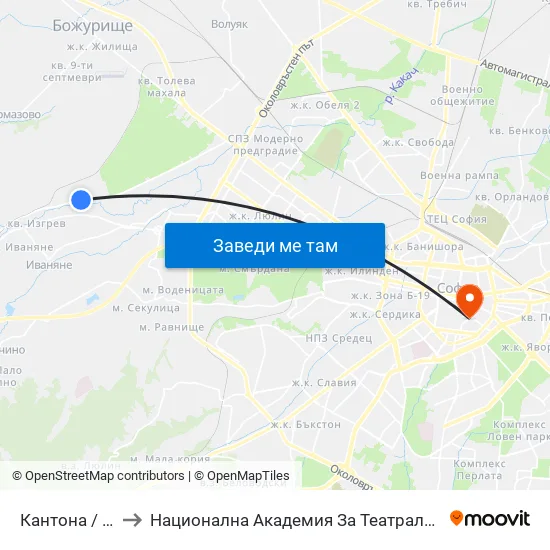 Кантона / Kantona (0790) to Национална Академия За Театрално И Филмово Изкуство Кръстьо Сарафов map