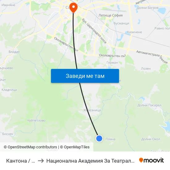Кантона / Kantona (0792) to Национална Академия За Театрално И Филмово Изкуство Кръстьо Сарафов map