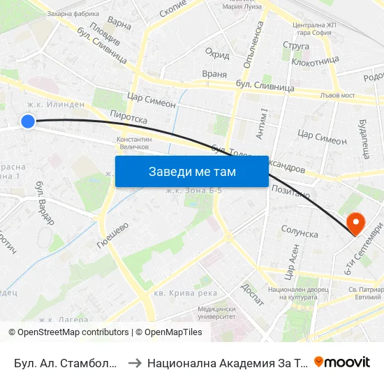 Бул. Ал. Стамболийски / Al. Stamboliyski Blvd. (0281) to Национална Академия За Театрално И Филмово Изкуство Кръстьо Сарафов map