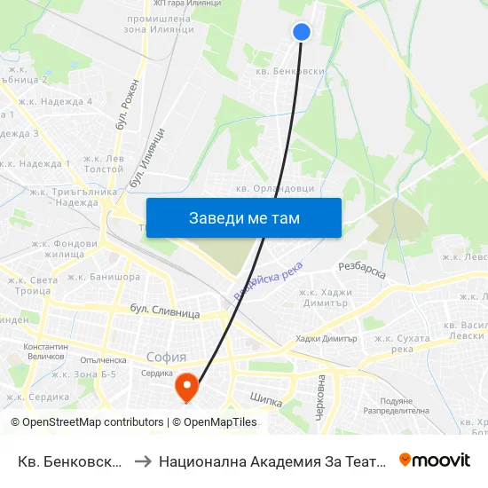 Кв. Бенковски / Benkovski Qr. (0806) to Национална Академия За Театрално И Филмово Изкуство Кръстьо Сарафов map