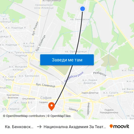 Кв. Бенковски / Benkovski Qr. (0805) to Национална Академия За Театрално И Филмово Изкуство Кръстьо Сарафов map
