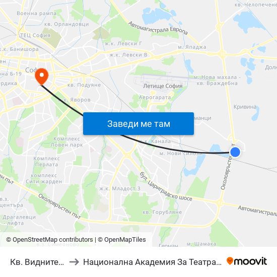 Кв. Видните / Vidnite Qr. (0819) to Национална Академия За Театрално И Филмово Изкуство Кръстьо Сарафов map