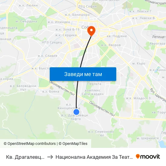 Кв. Драгалевци / Dragalevtsi Qr. (0834) to Национална Академия За Театрално И Филмово Изкуство Кръстьо Сарафов map