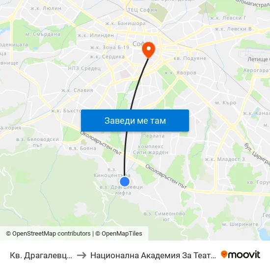 Кв. Драгалевци / Dragalevtsi Qr. (0837) to Национална Академия За Театрално И Филмово Изкуство Кръстьо Сарафов map