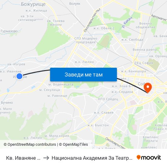 Кв. Иваняне / Ivanyane Qr. (0840) to Национална Академия За Театрално И Филмово Изкуство Кръстьо Сарафов map
