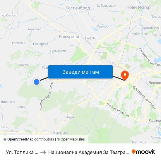 Ул. Топлика / Toplika St. (0870) to Национална Академия За Театрално И Филмово Изкуство Кръстьо Сарафов map