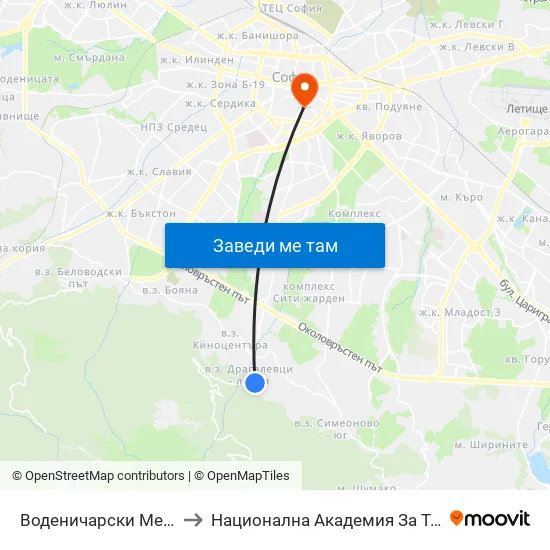 👋 Воденичарски Механи / Vodenicharski Mehani (1471) to Национална Академия За Театрално И Филмово Изкуство Кръстьо Сарафов map