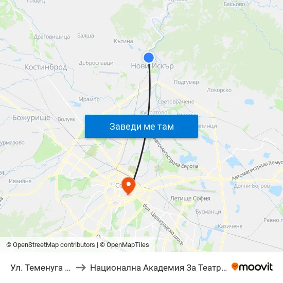Ул. Теменуга / Temenuga St. (2200) to Национална Академия За Театрално И Филмово Изкуство Кръстьо Сарафов map