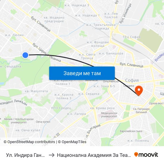 Ул. Индира Ганди / Indira Gandhi St. (1960) to Национална Академия За Театрално И Филмово Изкуство Кръстьо Сарафов map