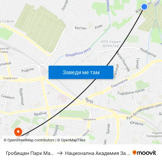 Гробищен Парк Малашевци / Malashevtsi Cemetery (1146) to Национална Академия За Театрално И Филмово Изкуство Кръстьо Сарафов map