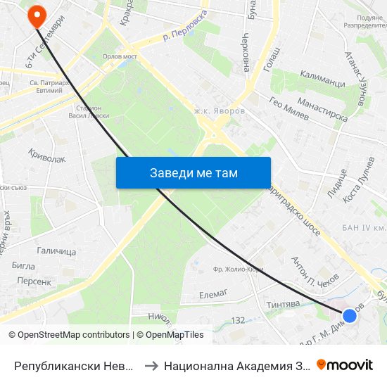 Републикански Невродиспансер / National Neurology Clinic (0494) to Национална Академия За Театрално И Филмово Изкуство Кръстьо Сарафов map
