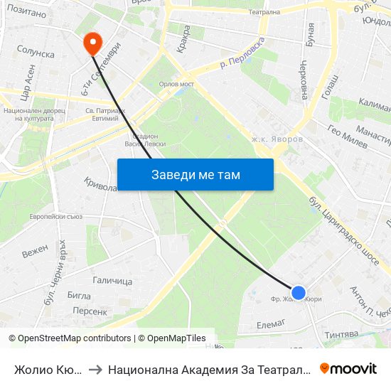 Жолио Кюри / Joliot-Curie to Национална Академия За Театрално И Филмово Изкуство Кръстьо Сарафов map