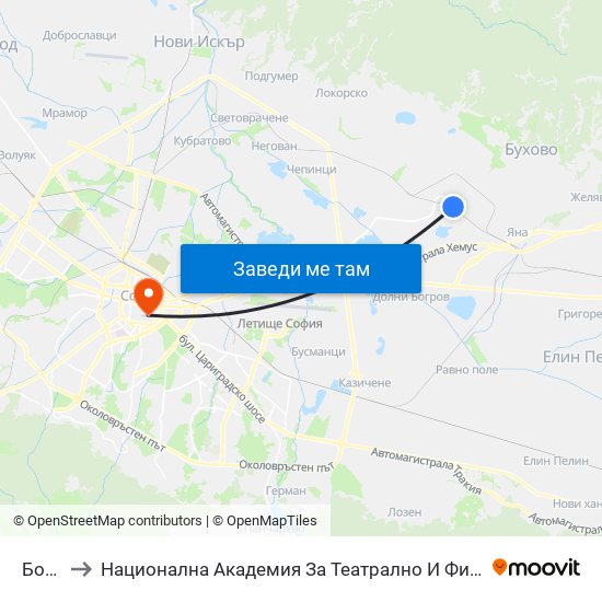 Ботунец to Национална Академия За Театрално И Филмово Изкуство Кръстьо Сарафов map