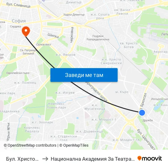 Бул. Христофор Колумб (0373) to Национална Академия За Театрално И Филмово Изкуство Кръстьо Сарафов map