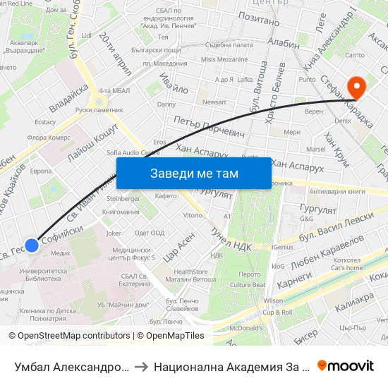 Умбал Александровска / Aleksandrovska Hospital (1035) to Национална Академия За Театрално И Филмово Изкуство Кръстьо Сарафов map