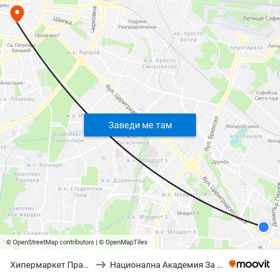 Хипермаркет Практикер / Praktiker Hypermarket (2408) to Национална Академия За Театрално И Филмово Изкуство Кръстьо Сарафов map