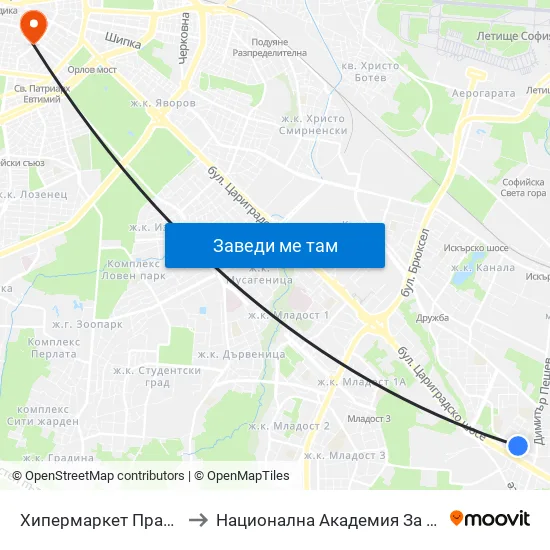Хипермаркет Практикер / Praktiker Hypermarket (2408) to Национална Академия За Театрално И Филмово Изкуство Кръстьо Сарафов map