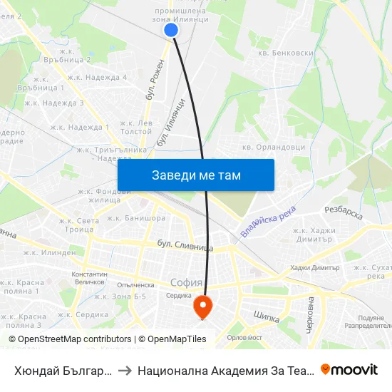 Хюндай България / Hyundai Bulgaria (6239) to Национална Академия За Театрално И Филмово Изкуство Кръстьо Сарафов map