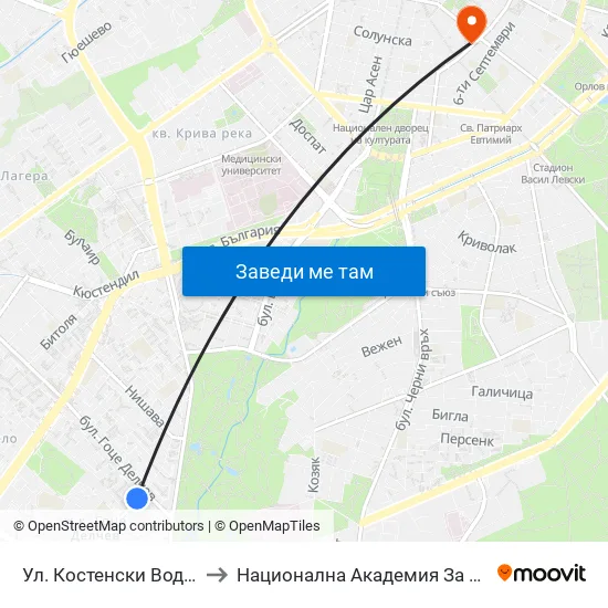 Ул. Костенски Водопад / Kostenski Vodopad St. (2008) to Национална Академия За Театрално И Филмово Изкуство Кръстьо Сарафов map