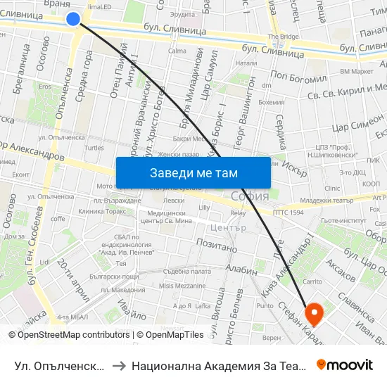 Ул. Опълченска / Opalchenska St. (2082) to Национална Академия За Театрално И Филмово Изкуство Кръстьо Сарафов map