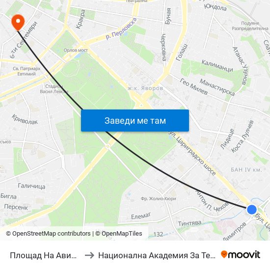 Площад На Авиацията / Aviation Square (1259) to Национална Академия За Театрално И Филмово Изкуство Кръстьо Сарафов map