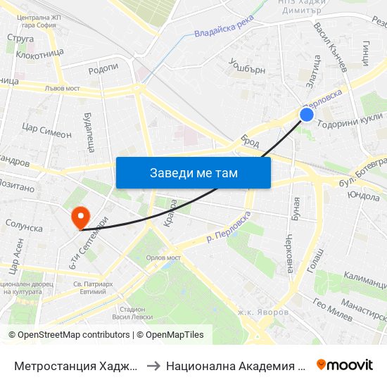 Метростанция Хаджи Димитър / Hadzhi Dimitar Metro Station (2821) to Национална Академия За Театрално И Филмово Изкуство Кръстьо Сарафов map