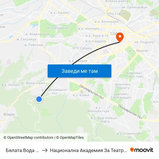 Бялата Вода / Byalata Voda (6068) to Национална Академия За Театрално И Филмово Изкуство Кръстьо Сарафов map