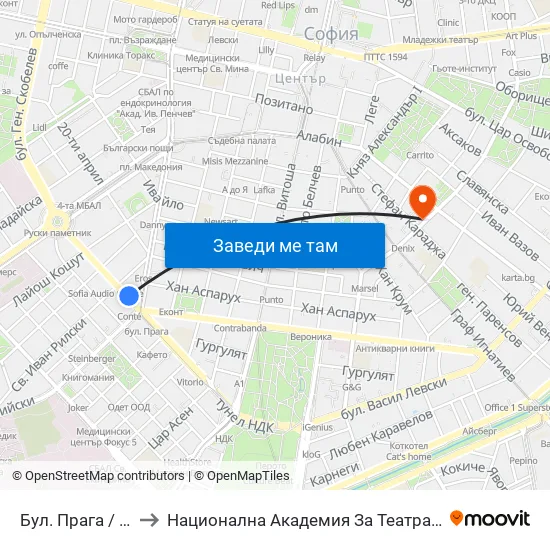 Бул. Прага / Prague Blvd. (0362) to Национална Академия За Театрално И Филмово Изкуство Кръстьо Сарафов map