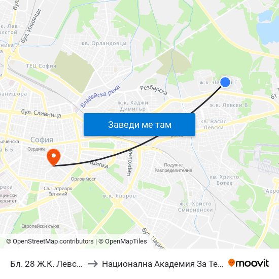 Бл. 28 Ж.К. Левски В / Bl. 28, Levski V Qr. (6599) to Национална Академия За Театрално И Филмово Изкуство Кръстьо Сарафов map