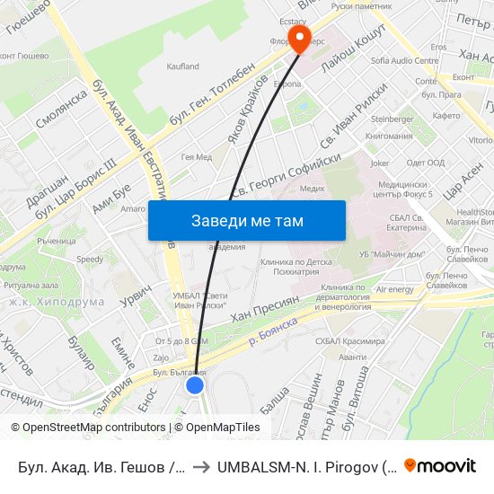 Бул. Акад. Ив. Гешов / Ivan Geshov Blvd. (0270) to UMBALSM-N. I. Pirogov (УМБАЛСМ-Н. И. Пирогов) map