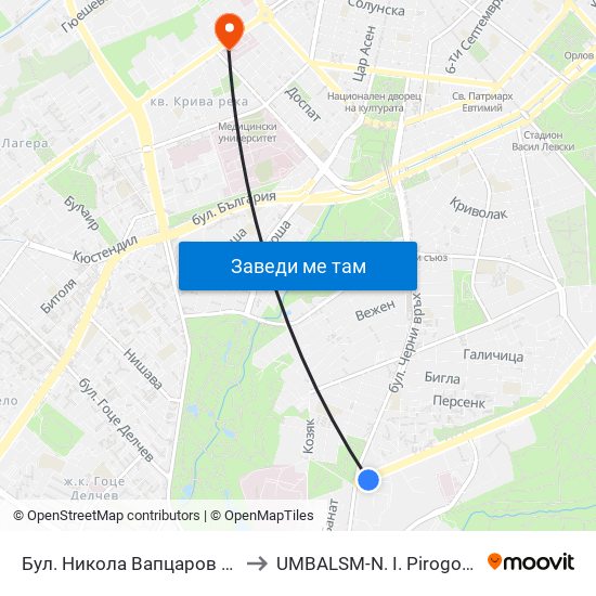 Бул. Никола Вапцаров / Nikola Vaptsarov Blvd. (0344) to UMBALSM-N. I. Pirogov (УМБАЛСМ-Н. И. Пирогов) map