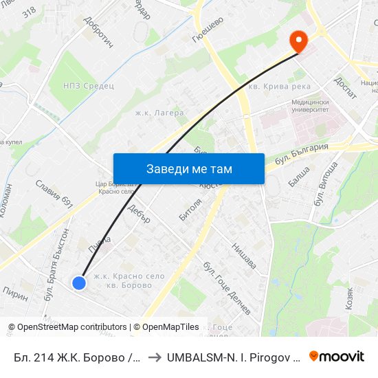 Бл. 214 Ж.К. Борово / Bl. 214, Borovo Qr. (0164) to UMBALSM-N. I. Pirogov (УМБАЛСМ-Н. И. Пирогов) map
