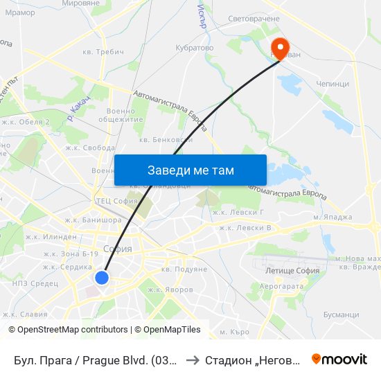 Бул. Прага / Prague Blvd. (0365) to Стадион „Негован“ map