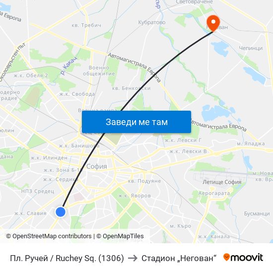 Пл. Ручей / Ruchey Sq. (1306) to Стадион „Негован“ map