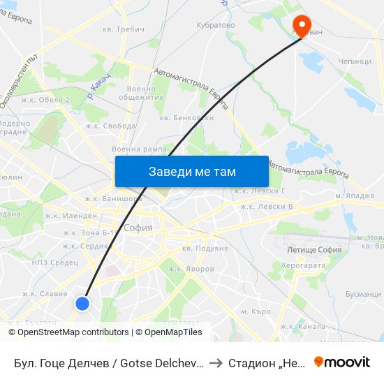 Бул. Гоце Делчев / Gotse Delchev Blvd. (0314) to Стадион „Негован“ map