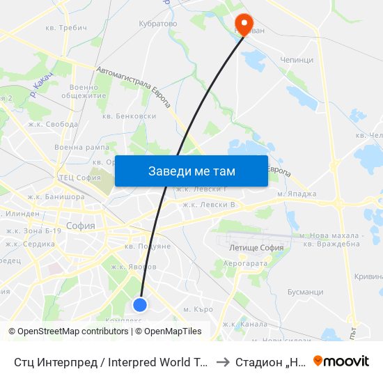 Стц Интерпред / Interpred World Trade Centre (1109) to Стадион „Негован“ map