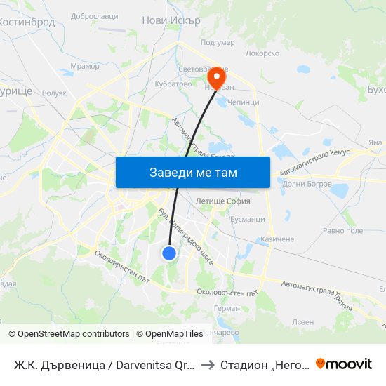 Ж.К. Дървеница / Darvenitsa Qr. (0801) to Стадион „Негован“ map