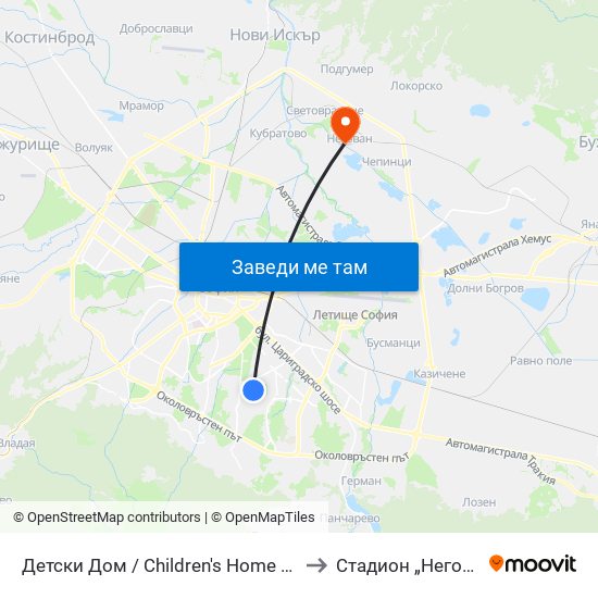 Детски Дом / Children's Home (0530) to Стадион „Негован“ map