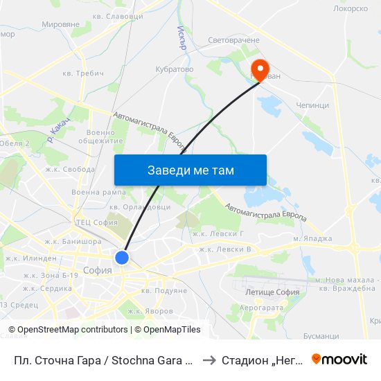 Пл. Сточна Гара / Stochna Gara Sq. (1316) to Стадион „Негован“ map