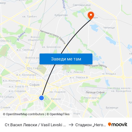 Ст.Васил Левски / Vasil Levski Stadium to Стадион „Негован“ map