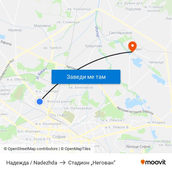 Надежда / Nadezhda to Стадион „Негован“ map