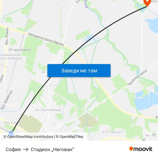 София to Стадион „Негован“ map