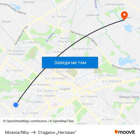 Moesia/Nbu to Стадион „Негован“ map